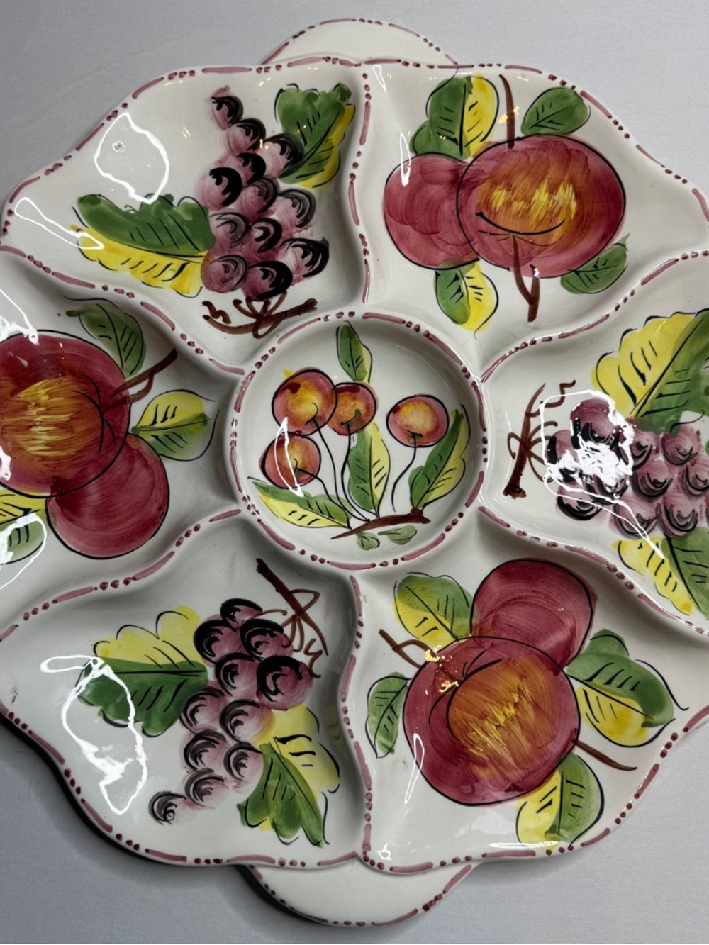 Mid-Century Italian Hand-Painted Ceramic Vintage Fruit Motif Serving Tray